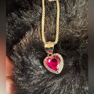 Silver pendant with heart shaped ruby.